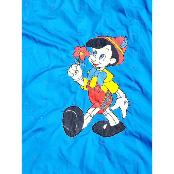 Vintage Disney Pinocchio Blue & Yellow Handmade Blanket Quilt Toddler 44… - Picture 3 of 8